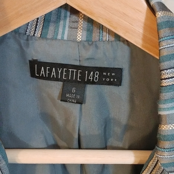 Lafayette 148 New York Stripe Linen Blend Long Sleeve Jacket Blazer Size 6 - Picture 3 of 10